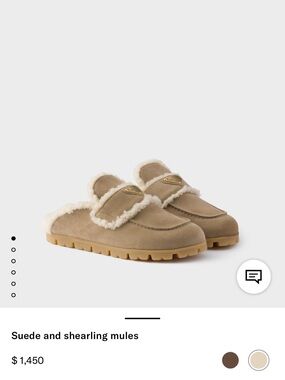 PRADA Suede and shearling mules- Ecru- 37.5